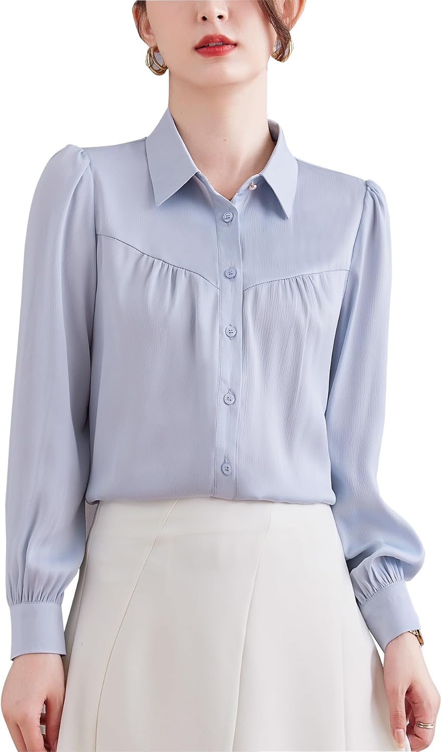 Double Plus Open Womens Business Casual Dressy Shirt Work Button Down Long Sleeve Blouse