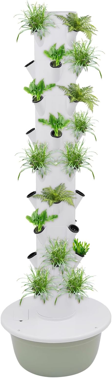 Hydroponics Growing Tower, 9-Lay 36-Spots Hydroponic Indoor Vertical Garden Kit with Loop Timer and Submersible Pump, Growing Tower for Fruits Flowers & Vegetables (Green)