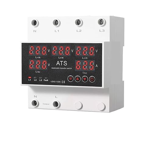 63A 3 Phase Over Under Voltage Protector Automatic Transfer Phase Selector Uninterrupted Power Over Current(5 Displays)