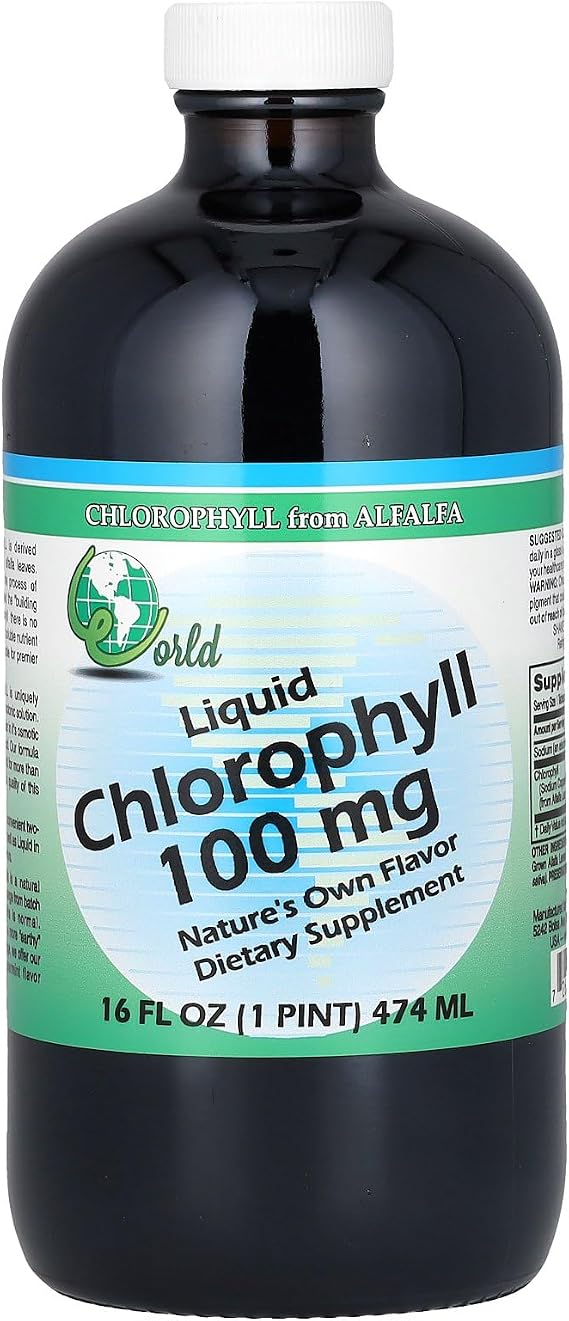 World Organics Chlorophyll Supplement Liquids, 100 mg, 16 Ounce, 16 Fl Oz (Pack of 1)