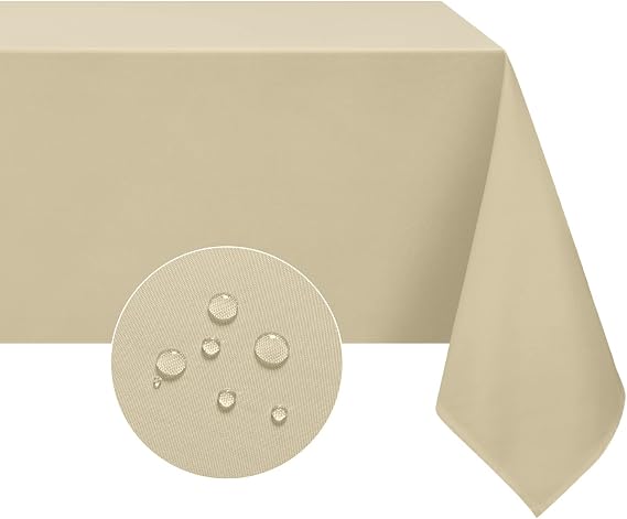 Softalker Rectangle Tablecloth, Waterproof & Stain Resistant Square Table Cloths Wrinkle Free Fabric Washable 210GSM Polyester Table Cover for Dining/Party/Outdoor - 54 x 54 inch,Khaki