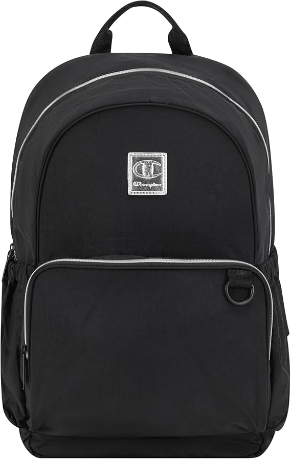 Champion Venice Laptop Backpack in Crinkle Nylon with Padded Adjustable Straps, Water Bottle Pocket for Work, Travel, Commute, Black, One Size