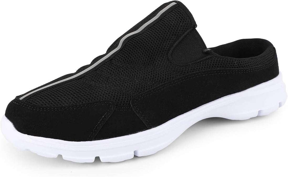 riemot Mules for Mens Slip On Shoes Breathable Mesh Open Back Loafers Indoor Outdoor House Slippers Casual Closed Toe Clogs Comfort Lightweight Walking Shoe Black US8/EU41