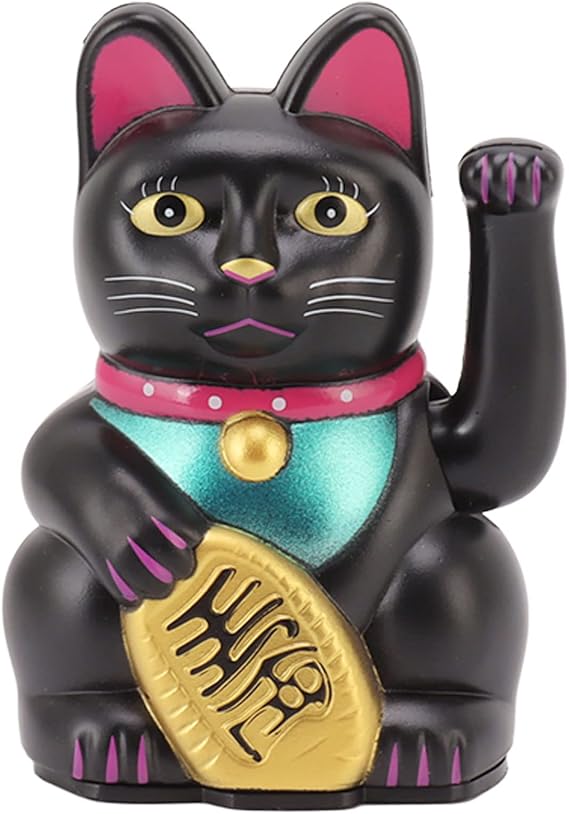 4 Inch Lucky Cat, Chinese Cat Waving Arm, Welcoming Fortune Wealth Prosperity Decoration for Home, Desk Ornament, Gifts Giving Black