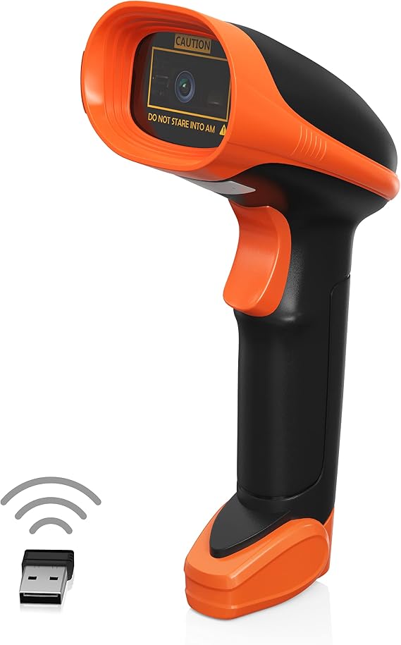 AMBIR BR200 Wireless/USB Barcode Scanner: Supports-1D,2D,PDF417, QR barcodes. OS: Win, Mac, Linux, Android-Black/Orange