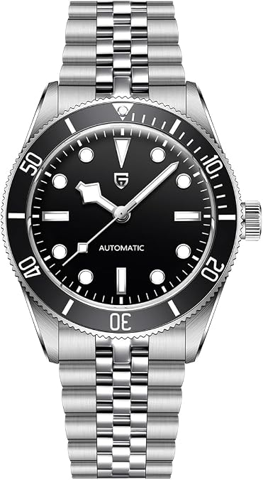 LACZ DENTON Pagani Design 1812 Mens Automatic Watches Stainless Steel Fashion Men Mechanical Wristwatch Sapphire Crystal Waterproof Watches for Men (Black)