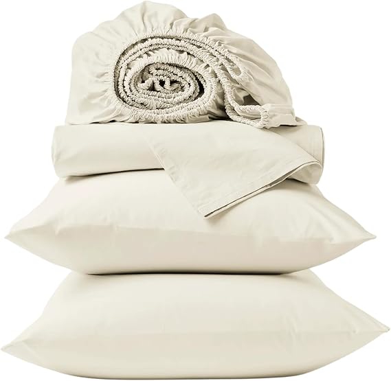 Coyuchi Refined Organic Percale Sheet Set, 100% GOTS Certified | Organic Cotton 4-Piece Bedding Set, Breathable, Crisp Percale Weave, King, Undyed