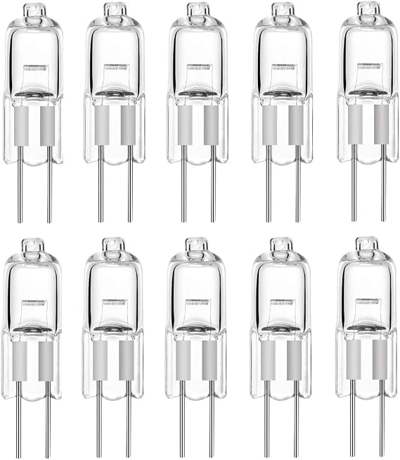 10 Pack G4 Halogen Light Bulbs 20W 12V Clear Capsule 2 Pin Lamp Bulb, for Cooker Hood, Cabinets, Table Lamps [Energy Class A+]