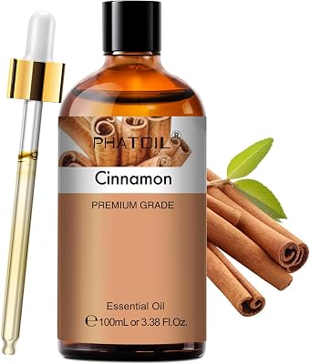 PHATOIL Cinnamon Essential Oil - Pure Essential Oil for Aromatherapy, Home Cleaning, Skin Care, and Home Freshening, DIY Candle & Soap Making 3.38 Fl Oz