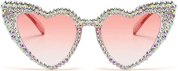 Cute Women Heart Sunglasses Fashion Shiny Bling Diamond Sunglasses Polygonal Pink Rhinestone Sunglasses UV Protection