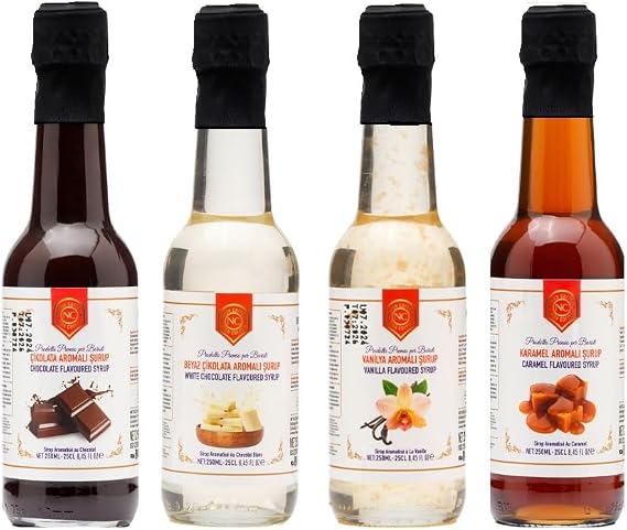 Nish Karamel, Vanilya, Çikolata, Beyaz Çikolata Aromalı Şurup 4'lü Set (4x250 ML) - Pet Şişe
