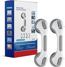 Shower Grab Bar Suction Cup 12 inch, 2 Pack Grab Bars for Bathtubs, Bathroom Safety Grip Shower Handle for Elderly and Seniors, Bath Handrails Removable Waterproof No Drilling Grey