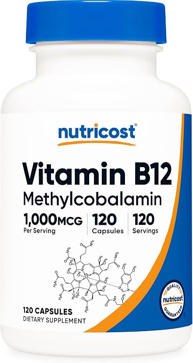 Nutricost Vitamin B12 (Methylcobalamin) 1000mcg, 120 Capsules, Gluten Free
