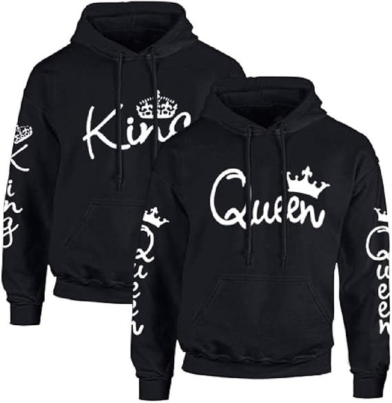 Matching King Queen Hoodie Set His & Her Hoodies Sweatshirt Pullover for Couples Thin Spring Autumn