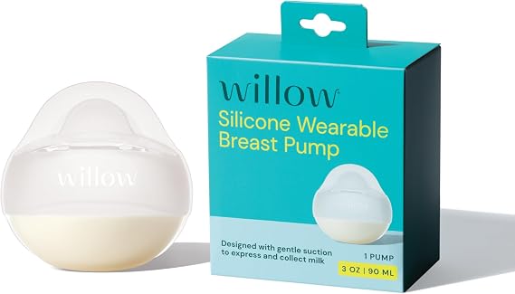 Willow - Silicone Wearable Breast Pump - Passive Suction Milk Collector - Hands Free Manual Breast Pump - Dishwasher Safe - Breastfeeding Essentials - Milk Storage Bag Pourer - BPA Free
