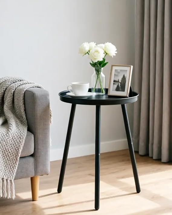 AOJEZOR Small Round Side Table: No Tool Assembly for Small Space Renters