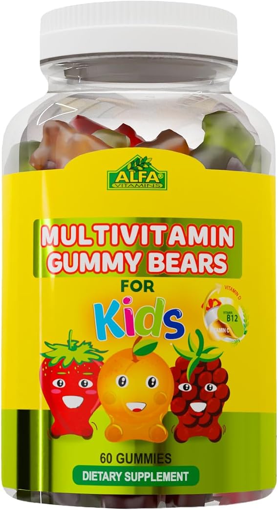 ALFA VITAMINS Multivitamin Gummy Bears for Kids with 13 Essential nutrients Including Vitamin C for Immune Support, Vitamin D3 for Bone-Teeth Health, and Vitamin B12-60 Count