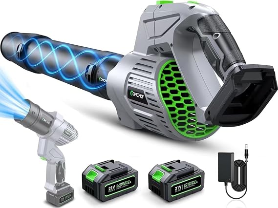 Comchoi Electric Leaf Blower Cordless, 680 CFM 5 Speed Mode, 2 Batteries & Charger, Handheld Leaf Blowers for Lawn Care, Portable Lightweight Grass Blower for Yard, Patio & Outdoor Use