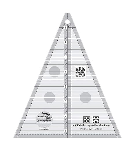 Creative Grids 45 Degree Kaleidoscope & Dresden Plate CGRTKAL45 Made in USA, 7-1/4in x 8-1/2in, Non-Slip Grip Acrylic Quilting, Sewing, Crafting, Patchwork Ruler & Template