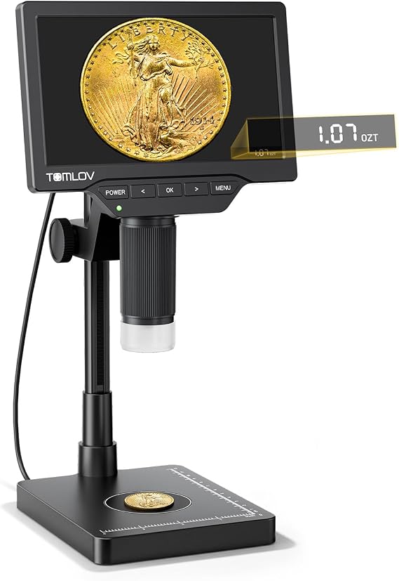 TOMLOV DM4W Max 7" IPS Coin Microscope with Weighing Scale, Full Coin View