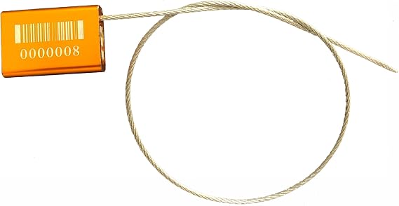 ISO/PAS 17712 50pcs Compliant Security Cable Seals with Barcode& Serial Number, Aluminum Tamper Proof Pull Tight Steel Seals(Yellow, Model: CSS-002-1.5mm)