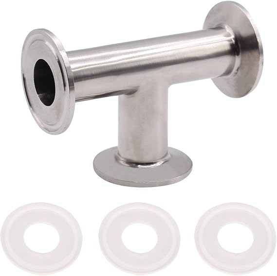 DERNORD Clamp Tee 3 Way Stainless Steel 304 with 3 Silicone Gaskets Fits 1.5" Tri Clamp, 25mm Pipe OD Sanitary Fittings(1 inch)