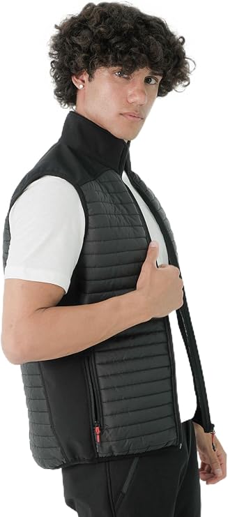 Men's Upright Collar Softshell Inside Fleece Zipper Pocket Quilted Vest