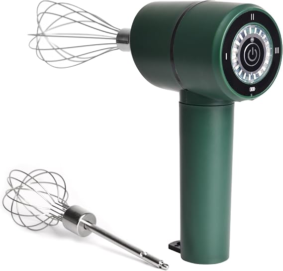 Cordless Hand Mixer, USB Rechargeable Electric Hand Mixer with 3 Speeds, Detachable Stainless Steel Whisks, Compact Egg Beater for Baking, Batter, Whipped Cream - Stress-Free Sage Green