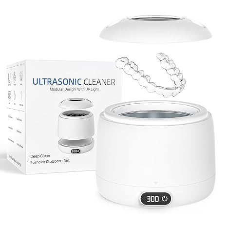 Upgraded Ultrasonic Retainer Cleaner Machine 45kHz,UV Light,200ML Capacity