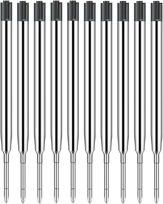 10 Pieces Pen Refills - Replaceable Metal Ballpoint Pen Refills 1mm Medium Point Smooth Writing for School and Office Supplies - Black