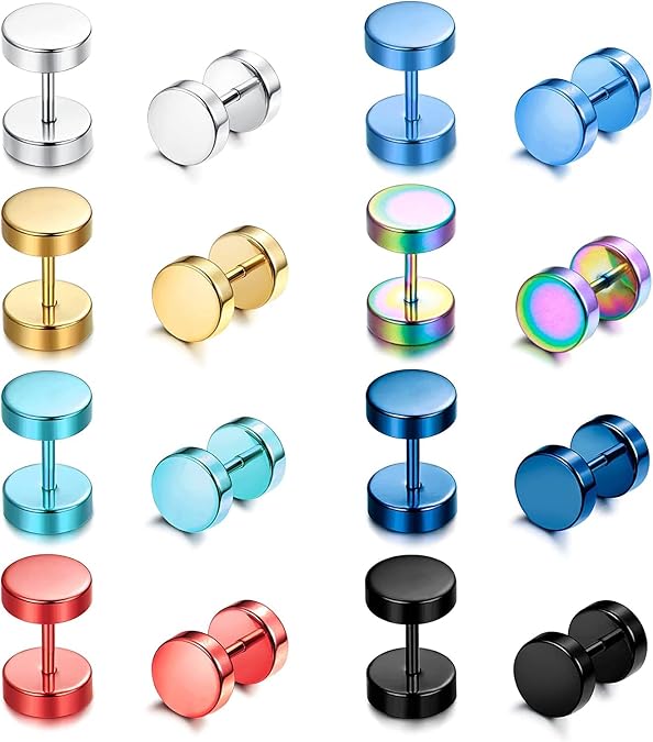 Diamday 8 Pairs Mens Earrings Stainless Steel Hypoallergenic Stud Earrings
