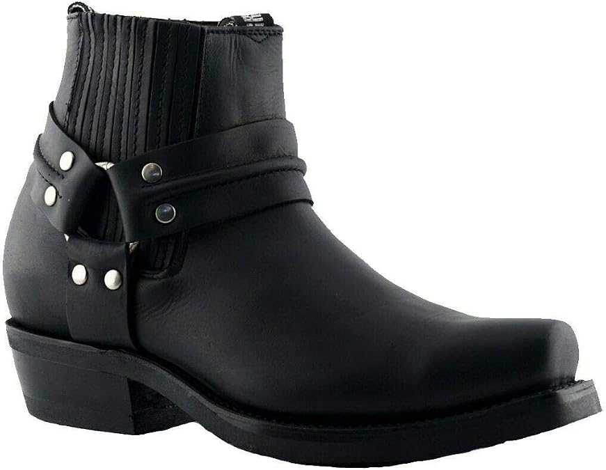 Grinders Unisex Renegade LO Black Leather Cowboy Western Biker Ankle Boots 11