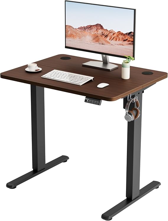 ERGOMAKER Electric Standing Desk 80x60cm, 2 Memory Presets, Black Walnut