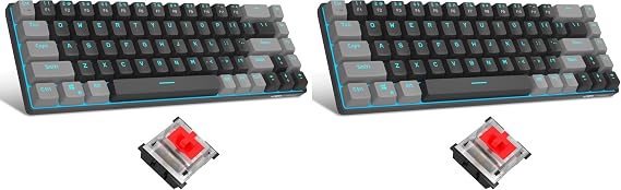 MageGee 60 Percent Gaming Mechanical Keyboard, Minimalist MK-Box Blue Backlit Compact 68 Keys Wired Office Keyboard with Red Switch for Windows Laptop PC Mac Convenient(Gray & Black) (Pack of 2)