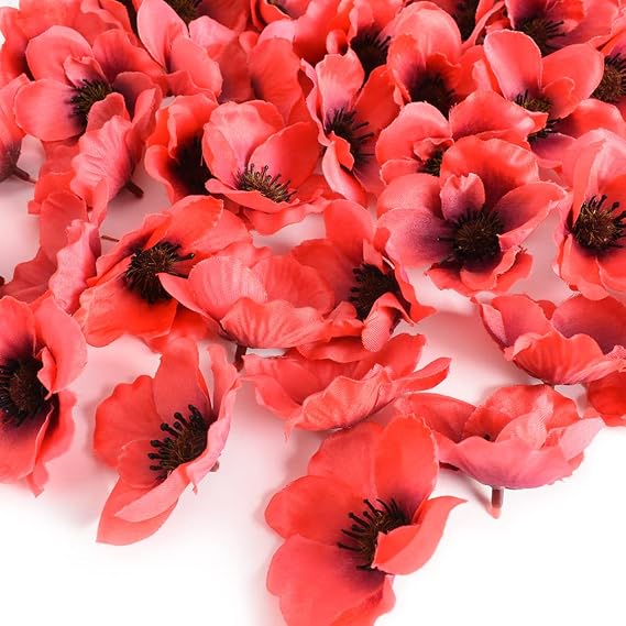 50PCS Artificial Flower Heads Silk Fake Silk Red Flowers for Bridal Hair Clips Headbands Dress DIY Accessories Wedding Party Supply Table Decorative