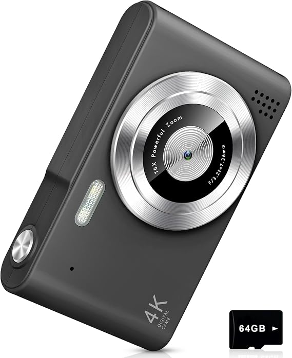 Digital Camera, Camera for Kids, UHD 4K 48MP Point and Shoot Digital Cameras with 64GB SD Card and 16X Digital Zoom Anti Shake, Compact Portable Small Gift for Boys Girls Students