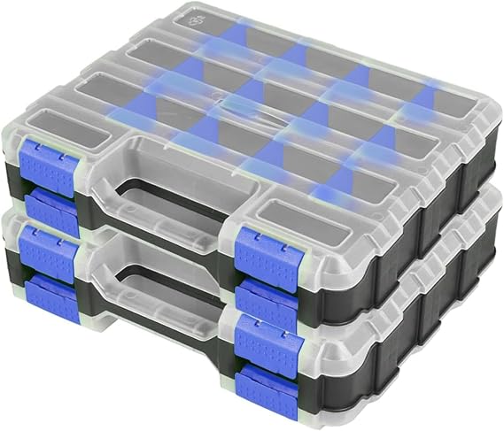 AIDY-PRO Hardware Organizer Box 34 Compartments Small Parts Organizer with Removable Dividers Durable Plastic Double Side Tools Box Screw Organizers For Nuts, Bolts, Screws, Nails