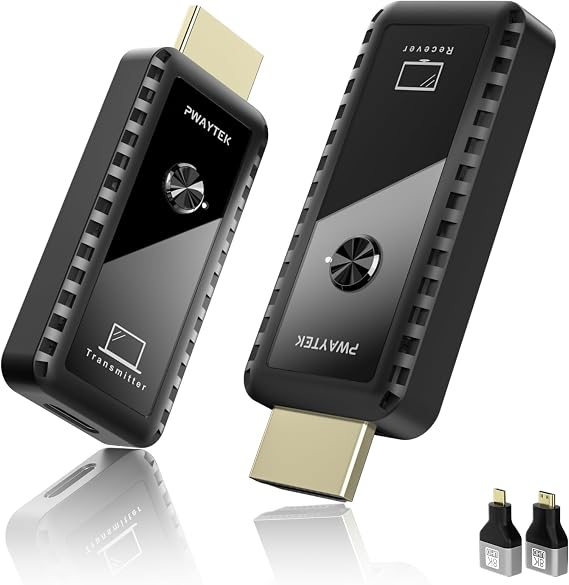 PWAYTEK Wireless HDMI Transmitter and Receiver 4K Decode, 1080P Output, 50M/164FT, 2.4G/5G Dual-Band, for PC/Laptop/HDTV/Projector, Plug & Play, No App Needed
