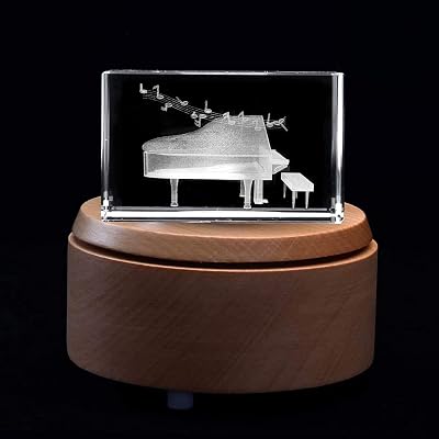 XINDAM 3D Piano Paperweight Laser Etched in Crystal Glass Cube for Graduation Christmas Birthday Valentines Day Included LED Base