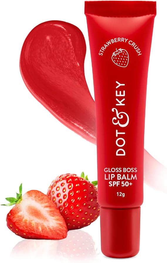 Dot & Key Strawberry Lip Balm (12gm) for Moisturization Soft and Naturally Brightens Lips Tinted Lip Balm with SPF 50 & Vitamin C + E Lipbalm for Dry & Dark Lips For Women