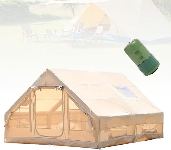 Instant Setup Inflatable Camping Tent, Wood Stove Compatible Air Tent with Electric Pump, Heavy Duty Rain Proof Glamping Tent, Portable Villa for