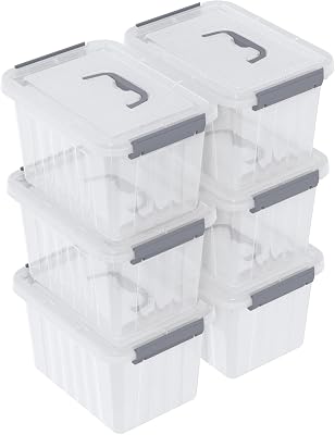 3.5 Quart Small Clear Storage Box with Handle, Small Plastic Bins with Lids, 6 Packs