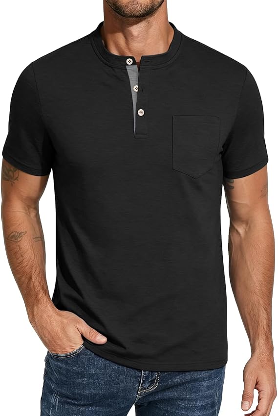 Men's Henley Shirts Short Sleeve Button T-Shirts Casual Summer Classic Pocket Tee Top