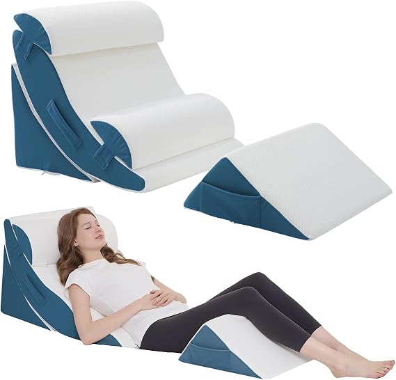 Wedge Pillow Set for After Surgery 5PCS Orthopedic Bed Wedge Pillow Set for Sleeping, Body, Back and Leg Pain Relief Comfortable & Adjustable Support Pillows-Anti Snoring (Blue)