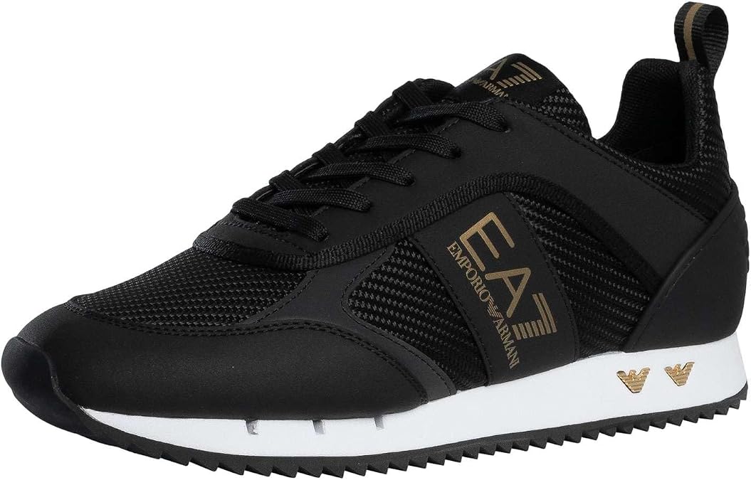 EA7 Men's Carbon Mesh Trainers with Logo Black/Gold/White 40.5 EU