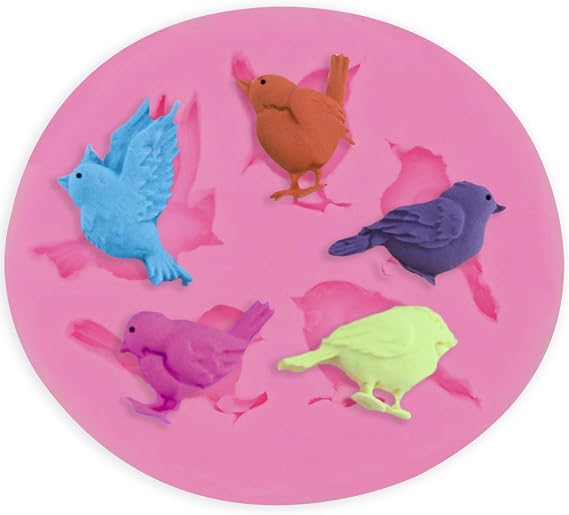 2Pcs Bird Shape Forest Theme Silicone Mold for Birthday Parties,Pudding,Pan Muffin,Impression Mats Baroque Fondant,Chocolate,Ice Cube,Cookie Pastry Pies,Cake Cup Cake,Decoration,Polymer Clay