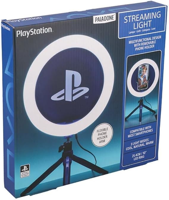 Paladone PlayStation Streaming Light - Officially Licensed Adjustable Ring Light with Phone Holder, 3 Light Modes, Warm, Cool & Neutral, Gift for Boys