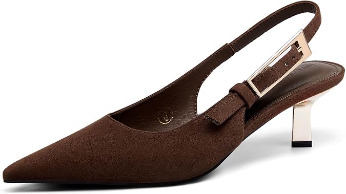 Coutgo Womens Slingback Kitten Heels Closed Pointed Toe Pumps Buckle Strap Wedding Party Dress Shoes