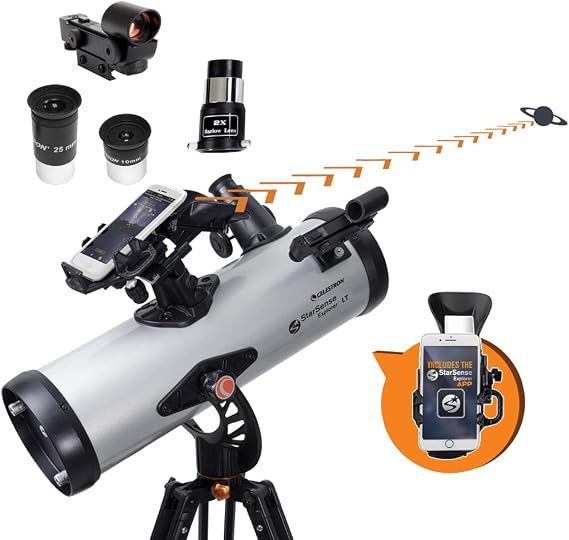 Celestron 22452 StarSense Explore LT114AZ Newtonian Reflector Telescope, Smartphone App-enabled, includes Two Eyepieces, 2xBarlow lens, Phone Dock/Height-adjustable Tripod, iOS/Android Compatible