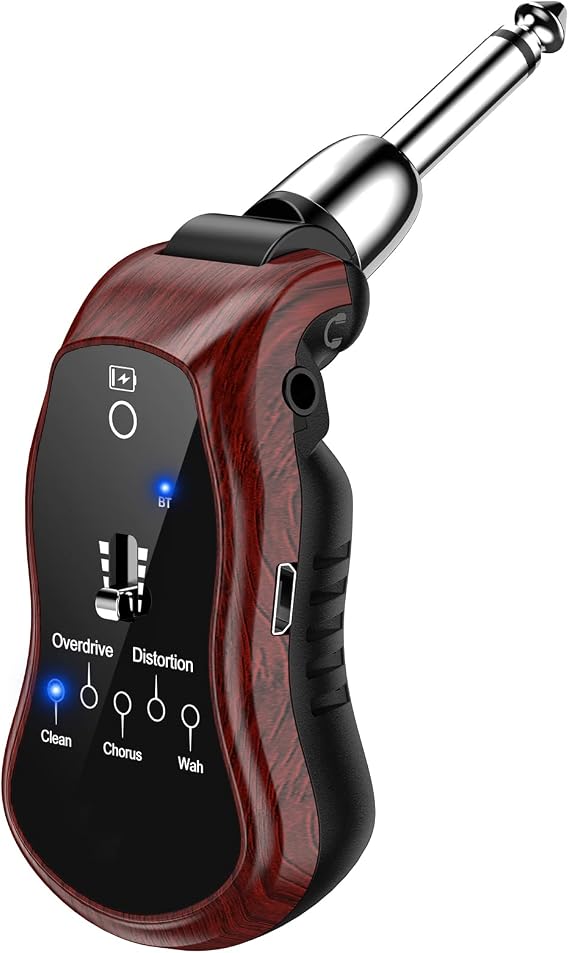 Guitar Headphone Amp Mini Portable Headphone Amplifier Plug Rechargeable Travel Pocket Electric Guitar Bass Amp with Bluetooth Receiver Clean Chorus Flanger Metal and Wah 5 Effects